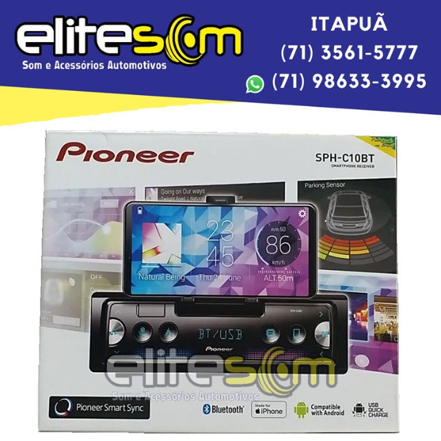 Aparelho Pioneer Sph-c10bt Smartphone Bluetooth Smart Sync instalado na Elite Som