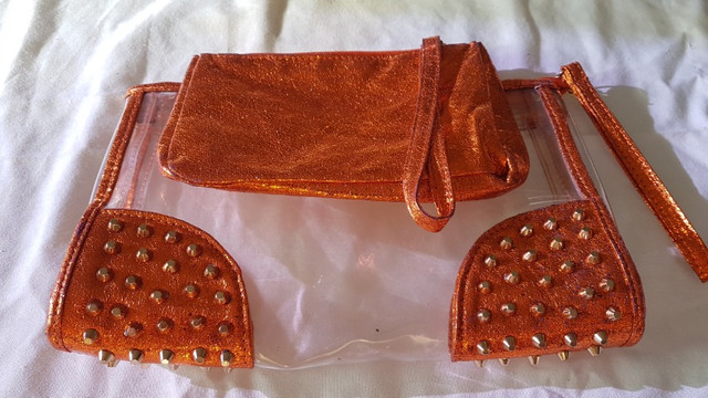 Bolsas - Conjunto de bolsas em plástico transparente / laranja - Foto 2