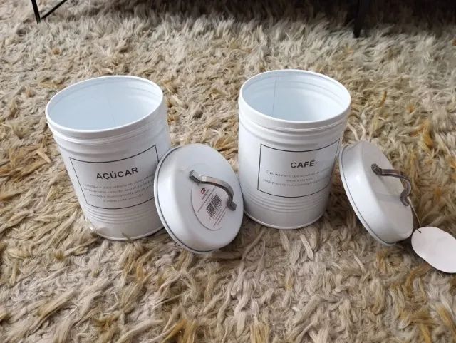 Conjunto Latas em Metal Café e Açúcar - Brancas - Foto 2