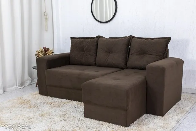 Sofá 2 Lug. + Chaise Anil Larg. 2.00m Veludinho Marrom Até 12x - Frete Grátis