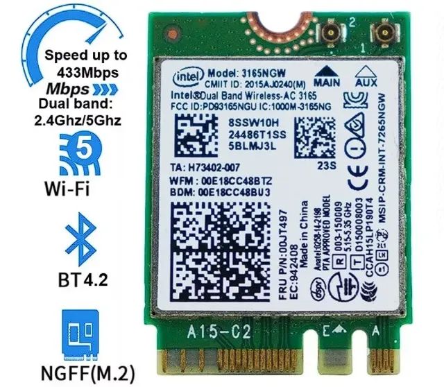 Placa de internet Wireless Wi-fi Intel Ac3165 Ngw para notebook e PC