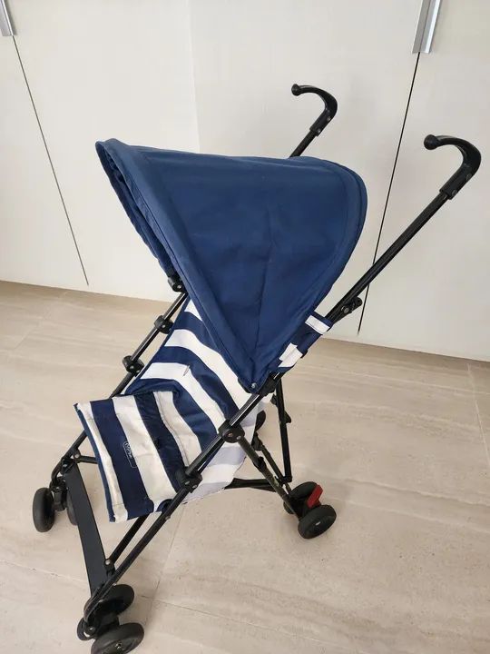 Carrinho de Bebê Dobrável - Azul e Branco - Foto 5