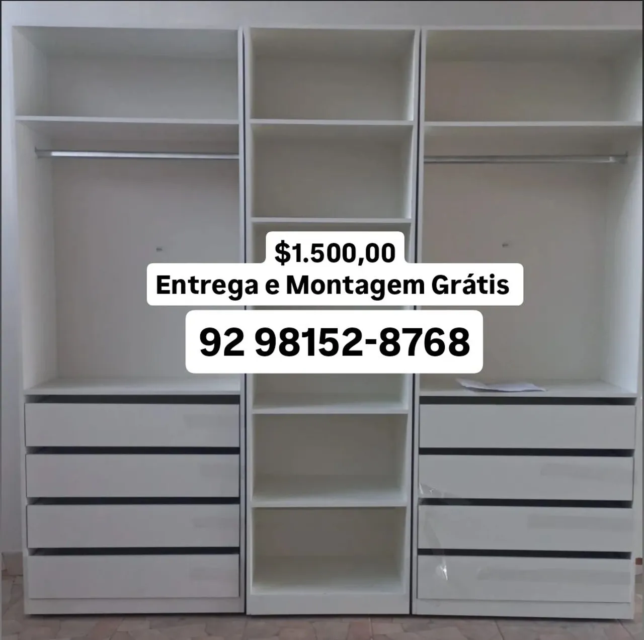 CLOSET GRANDE 8 GAVETAS ESPAÇOSAS