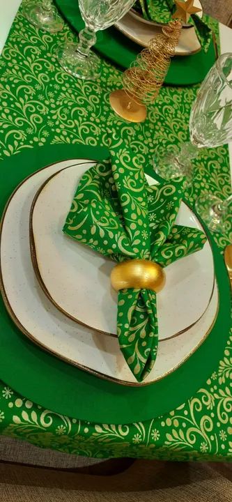 Jogo Americano Natalino - Verde e Dourado - Foto 2