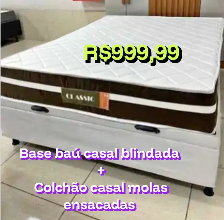 BASE BAÚ CASAL BLINDADA + OLCHÃO CASAL MOLAS ENSACADAS R$999,99