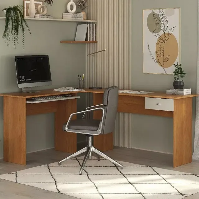 Mesa Escrivaninha Quarto E Escritório Em L Com 1 Gaveta