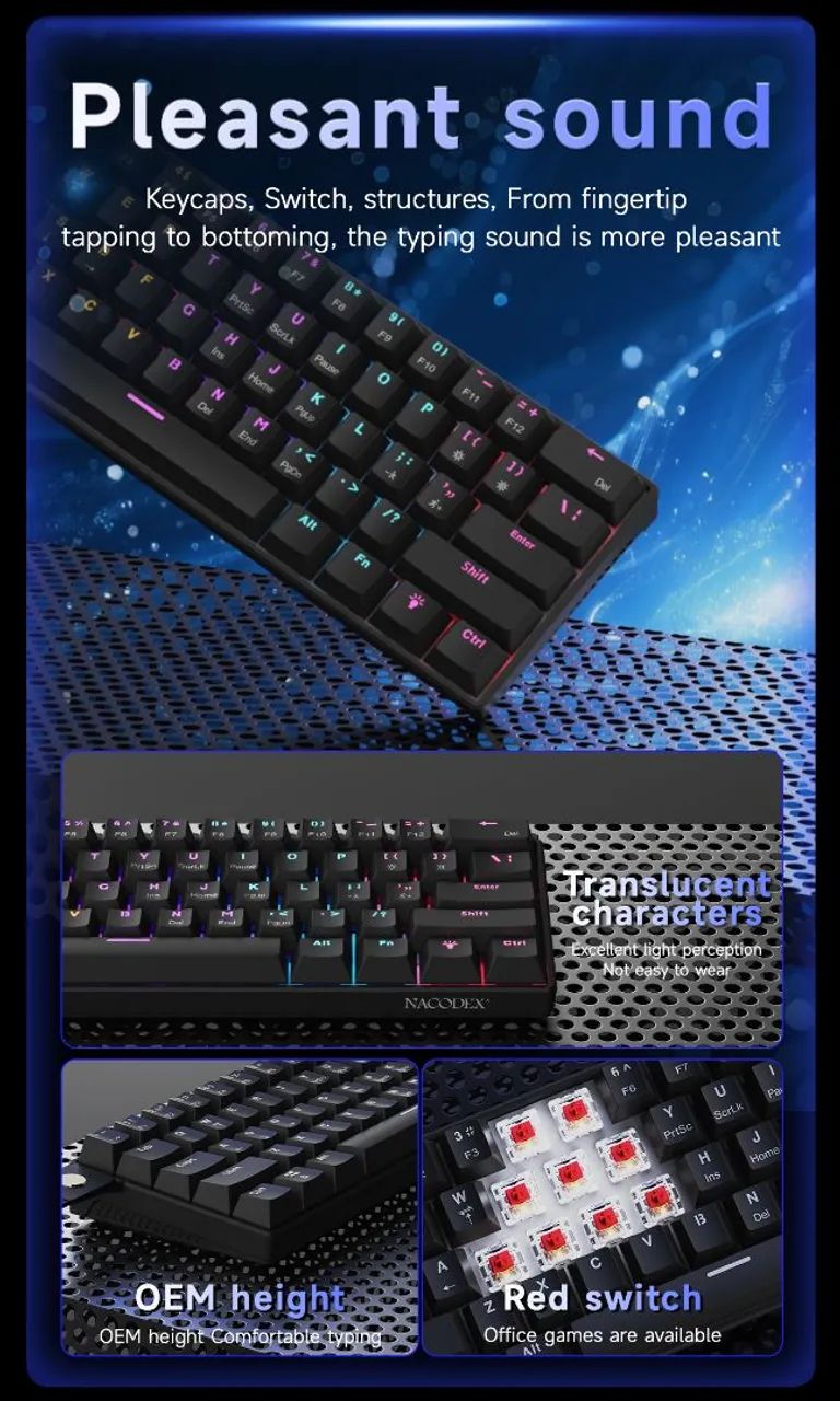 Teclado mecânico Ajazz NK61 RGB Switch Red - NOVO - Periféricos e