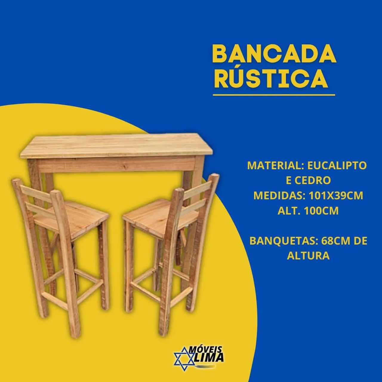 Bancada rústica em madeira de eucalipto e cedro