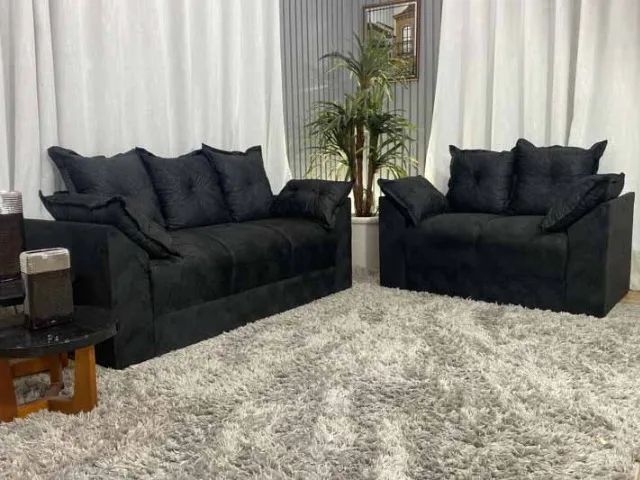 Conjunto Sofá 2x3 Lugares Paris Sued Preto - Entrega Rápida! 
