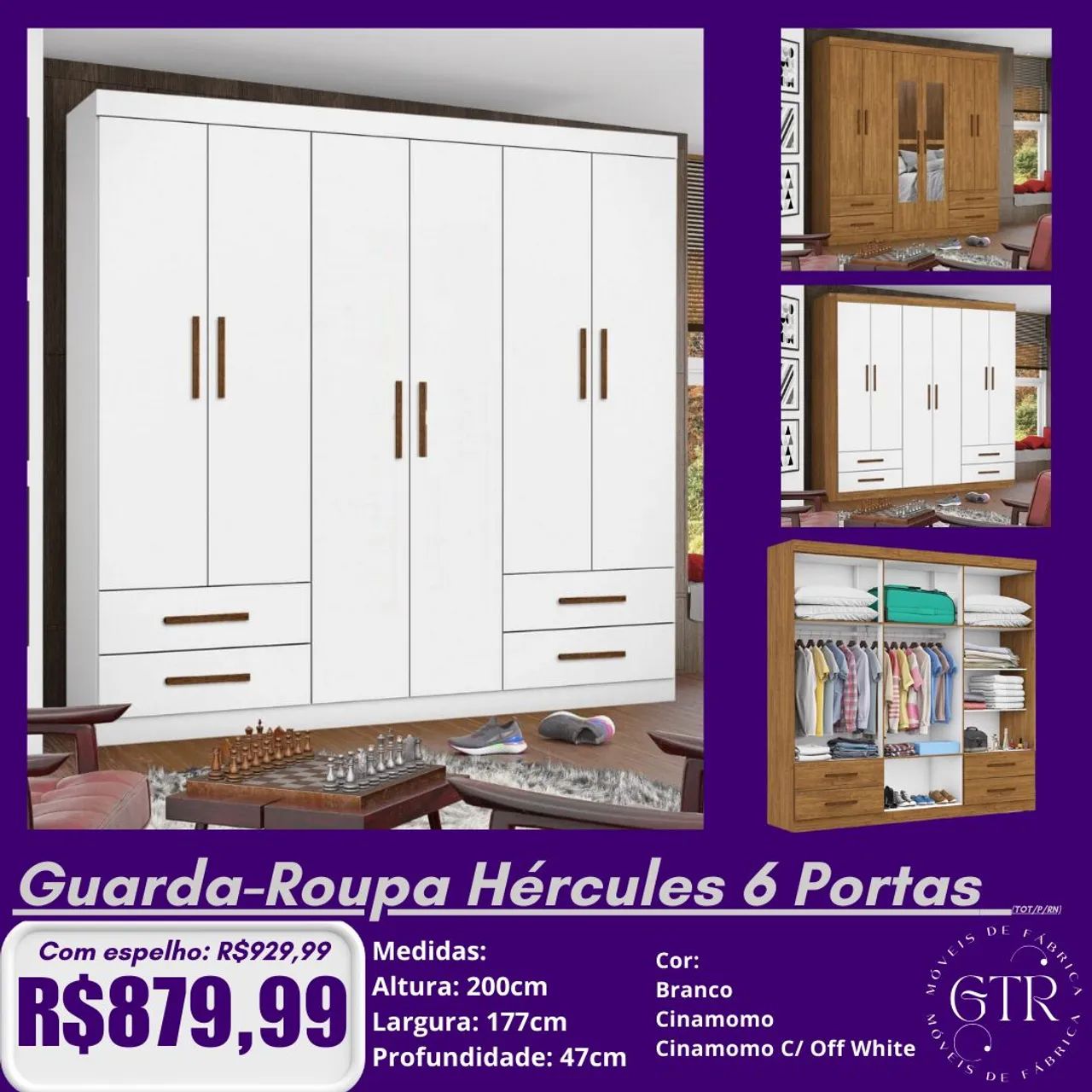 Guarda-Roupa Branco 6 Portas com Gavetas - Foto 3