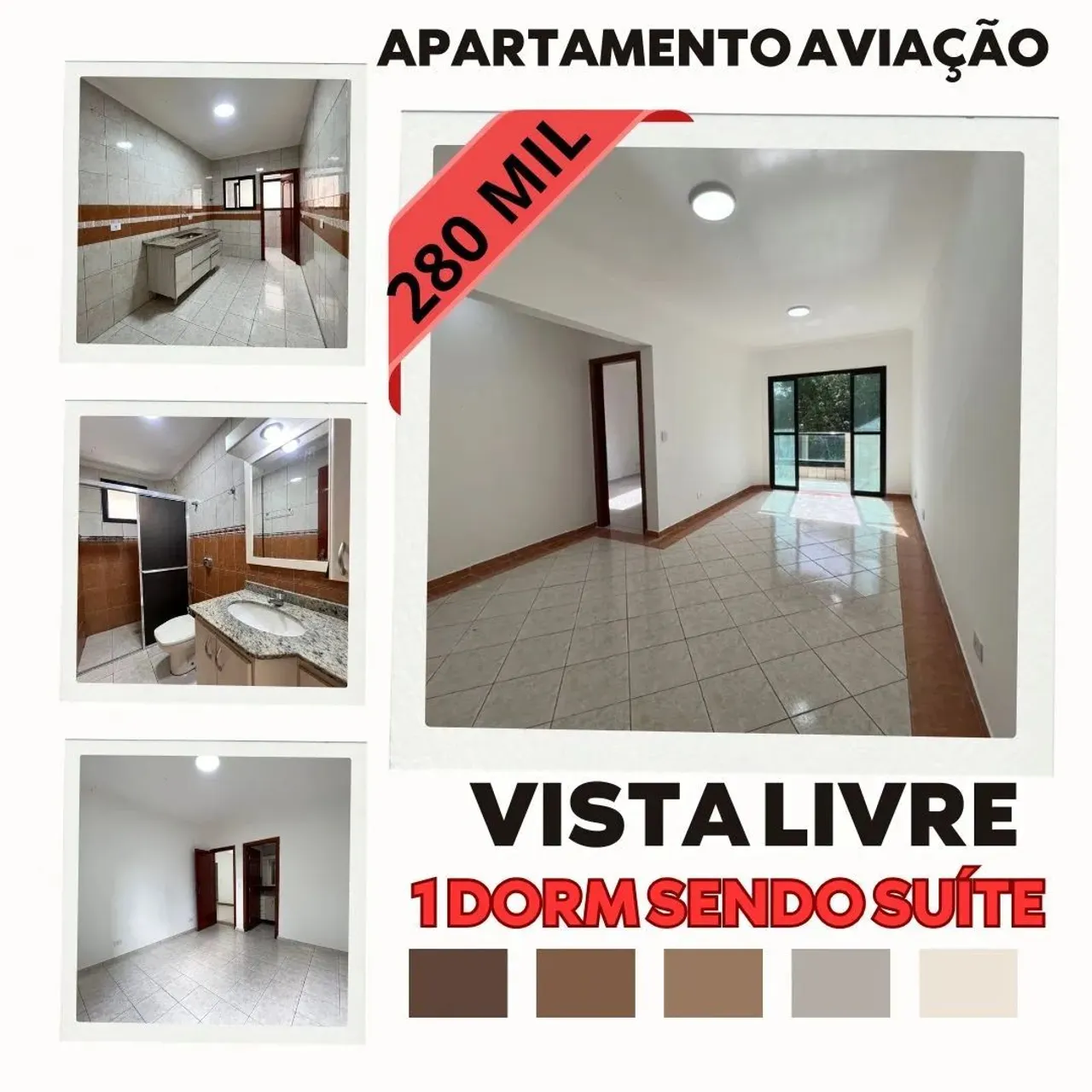 Apartamento para Venda em Praia Grande, Aviação, 1 dormitório, 1 suíte, 1 banheiro, 1 vaga