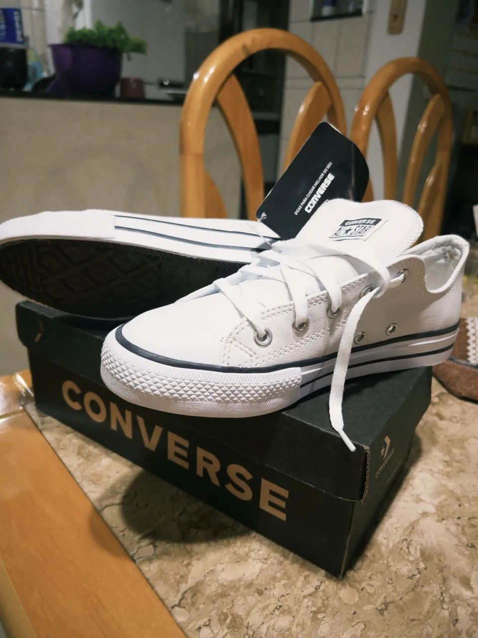 All Star Branco Cano Baixo de Couro Unissex Calçados Parque