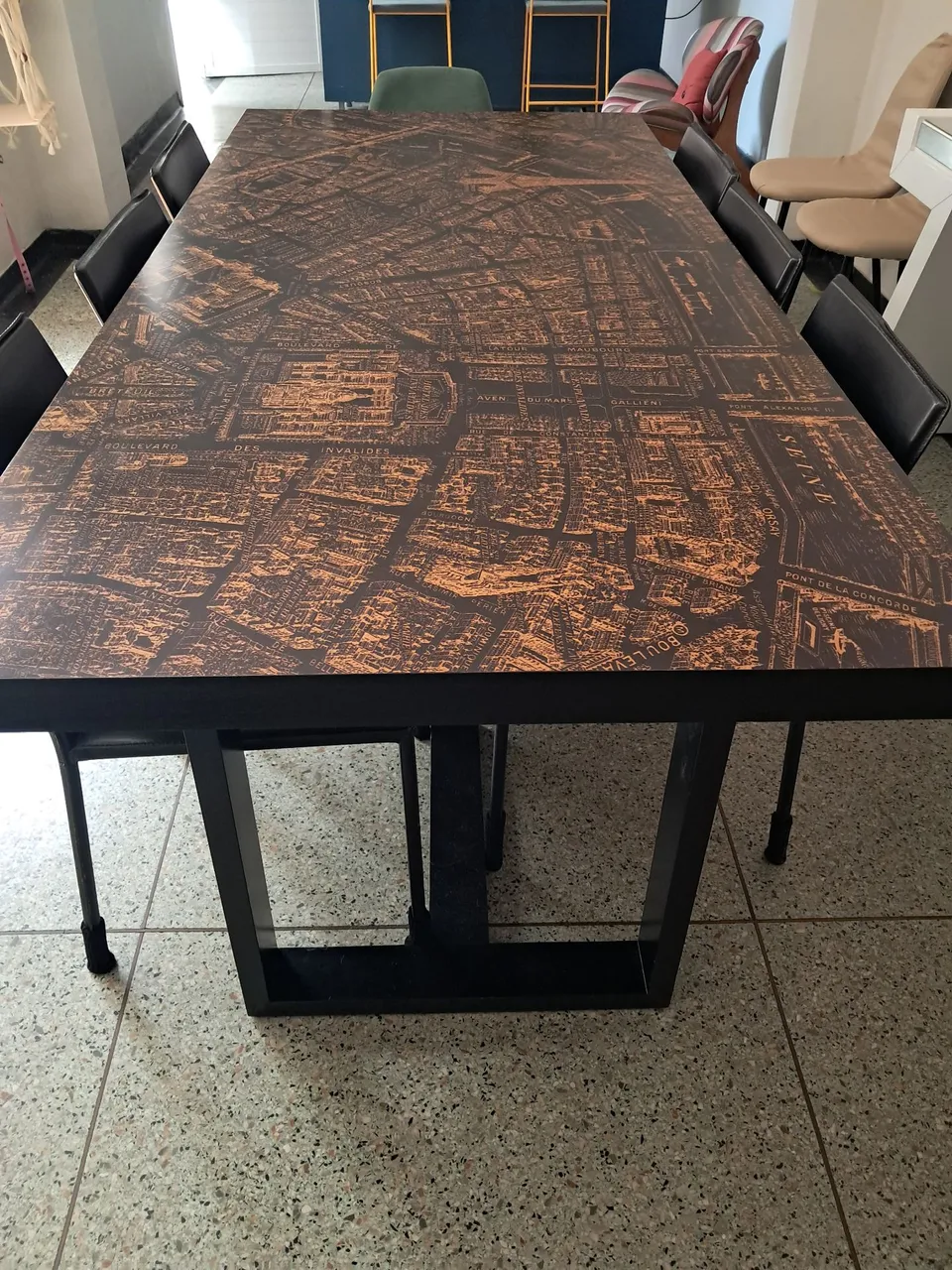 Mesa de jantar 2,20x1,00x77>6 cadeiras brinde, Paris exclusiva, madeira Laca preta fosca