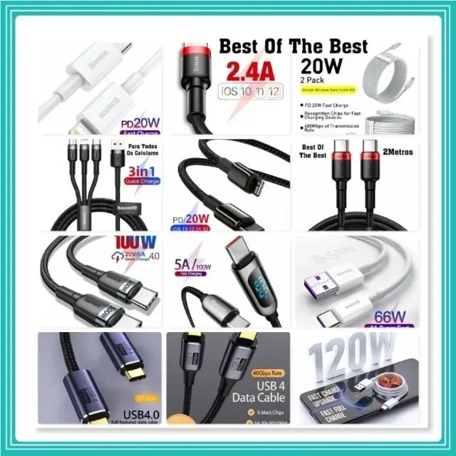 Baseus Cabos Tipo-C Lightning, Lightning Usb, Micro Usb, Tipo-c Usb Para Iphone, E Android