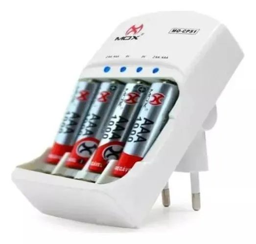 Carregador de Pilhas + 4 Pilhas Aaa Palito Mox Mo-cp52 1000mah Novo Loja Coimbra 