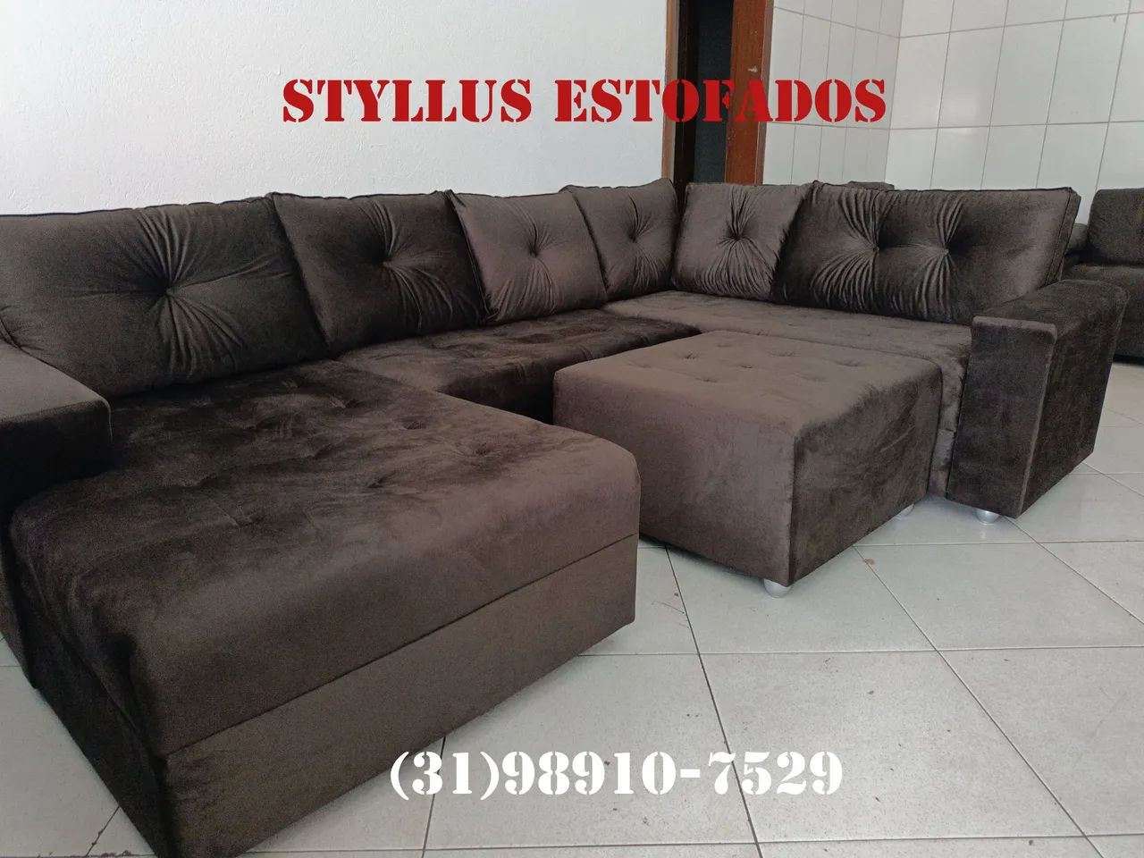 Sofá módulado de Canto em Suede Marrom