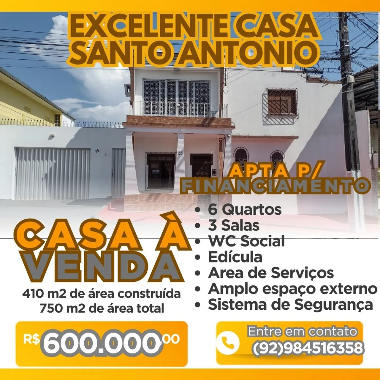 VENDE-SE EXCELENTE CASA 2 PISOS - SANTO ANTONIO