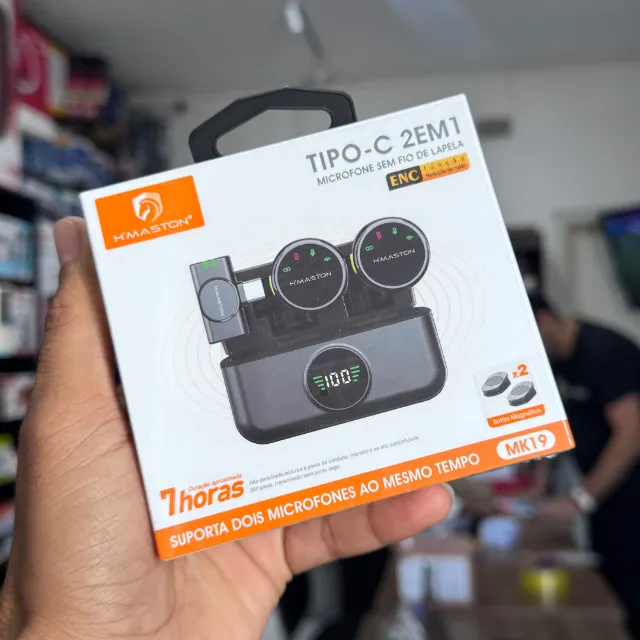 Microfone de Lapela Sem Fio Tipo-C Duplo - Compatível com iPhone 15/16 e Android