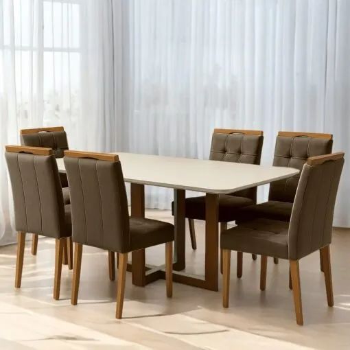 Mesa Atlas Mel/Off White Canto Copo 160×80 com 6 Cadeiras Sophia - Foto 3