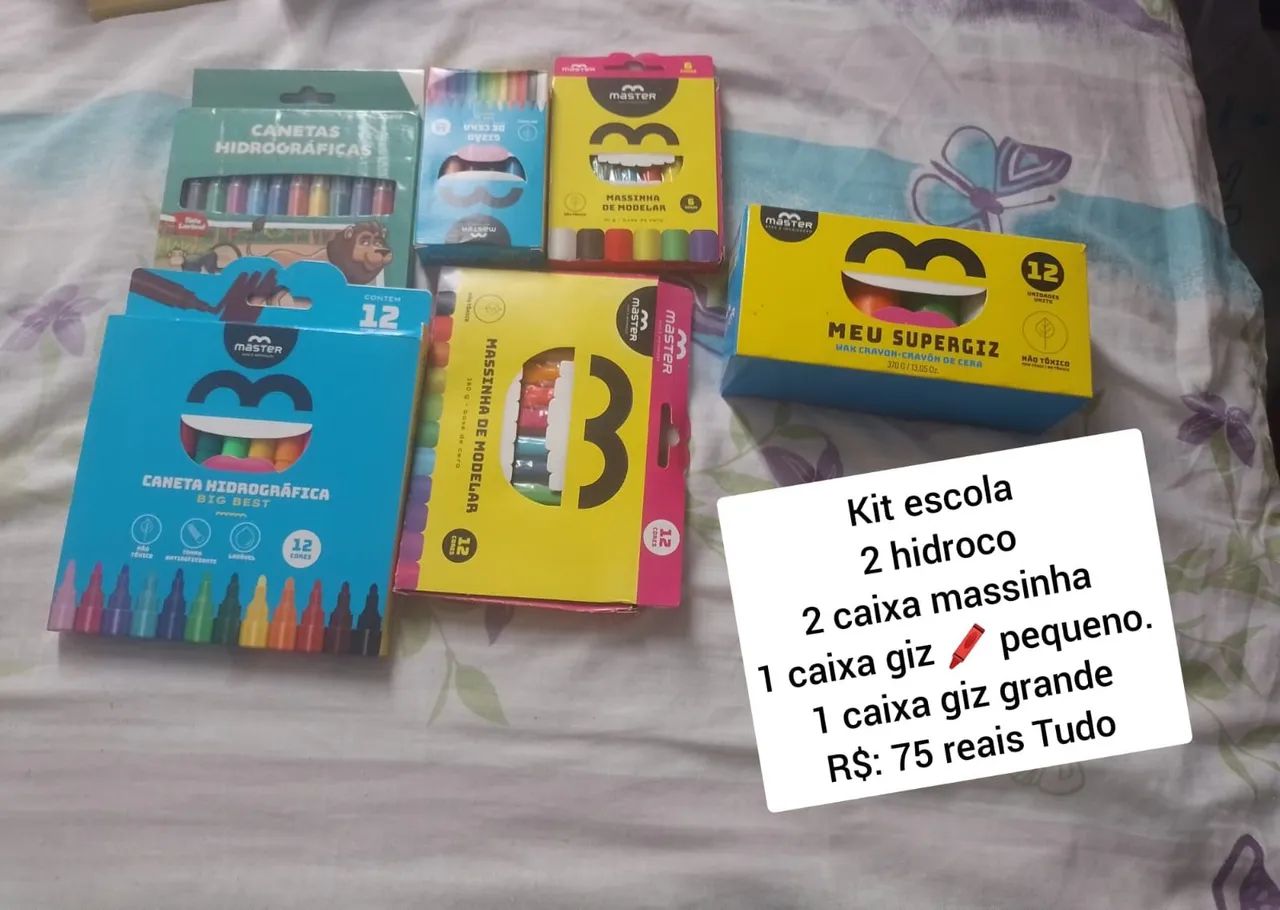 Kit Escola Completo - R$: 75 reais cada kit. 