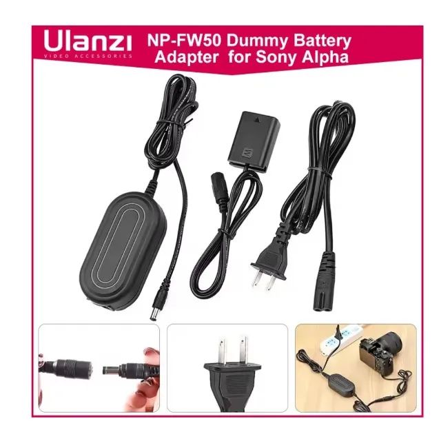 Adaptador Dummy Bateria NP-FW50 para DSLR Sony diversos modelos, kit completo na caixa.
