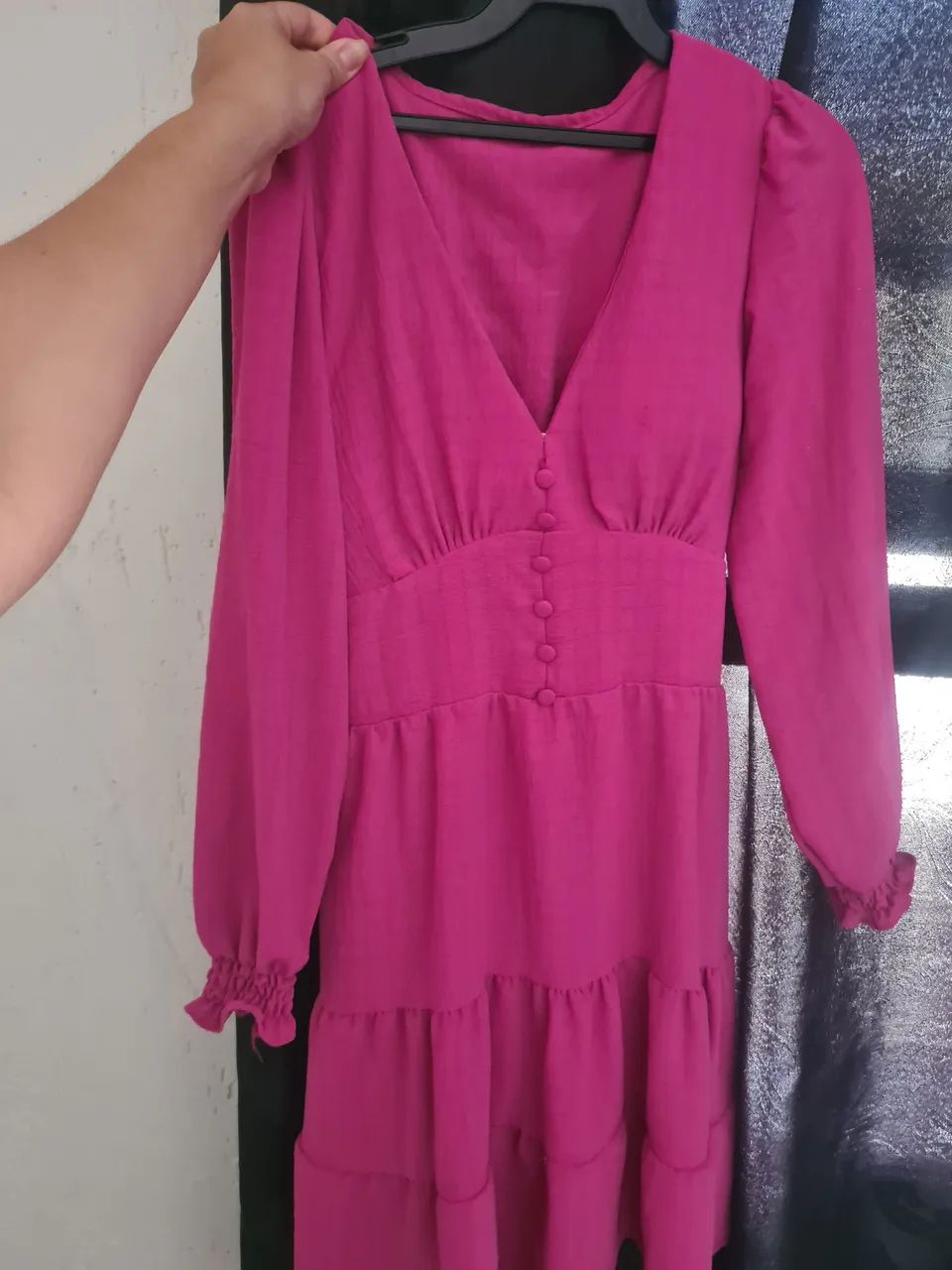 Vestido Rosa Longo Manga Comprida