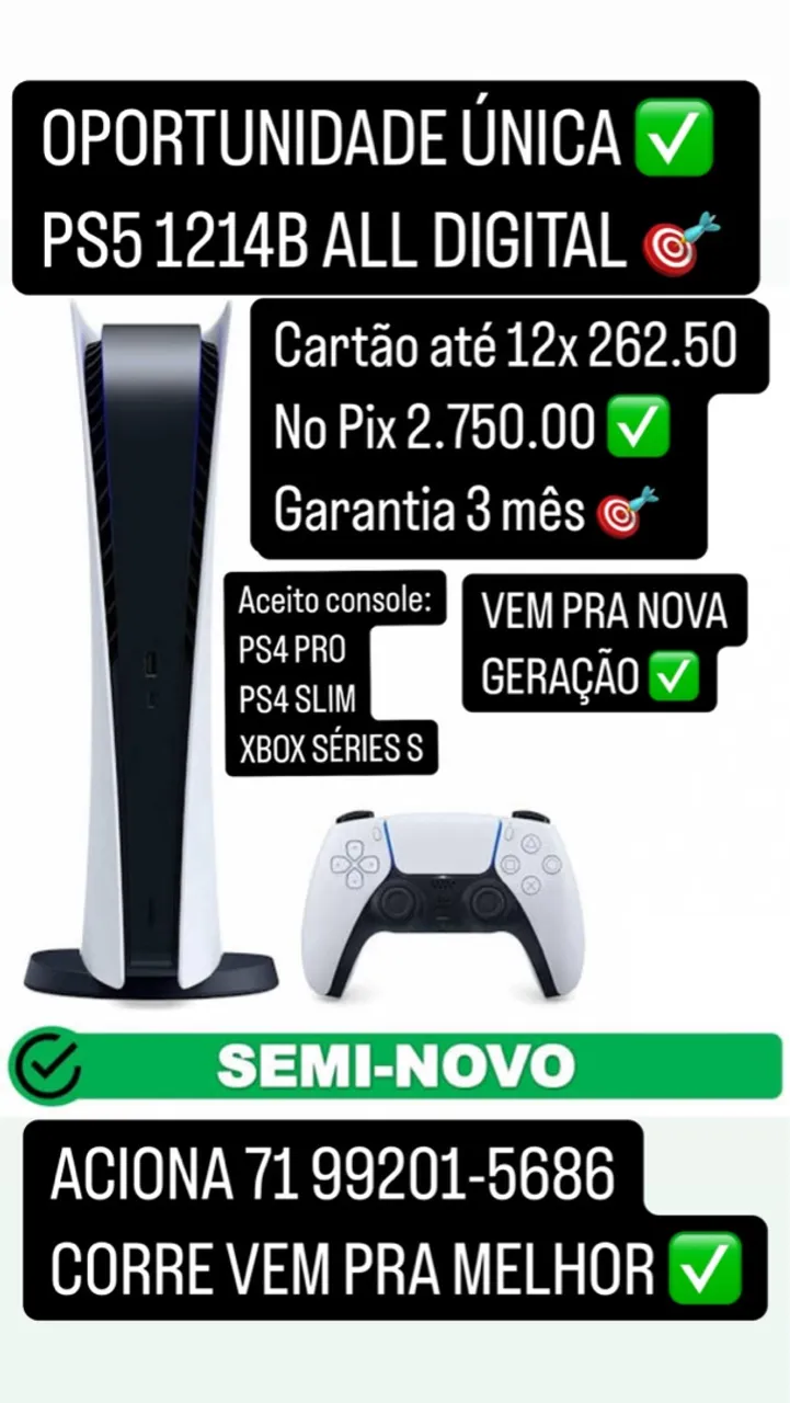 Ps5 ALL digital aceito cartão com garantia loja física