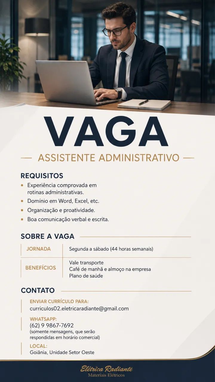 Vaga de emprego Assistente Administrativo / SETOR OESTE