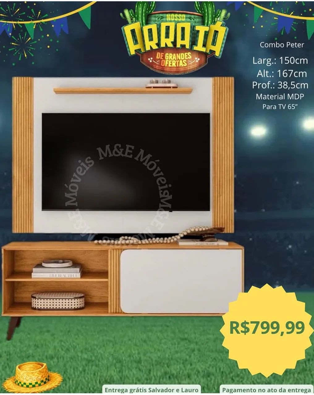 Combo rack com painel para tv de até 65 