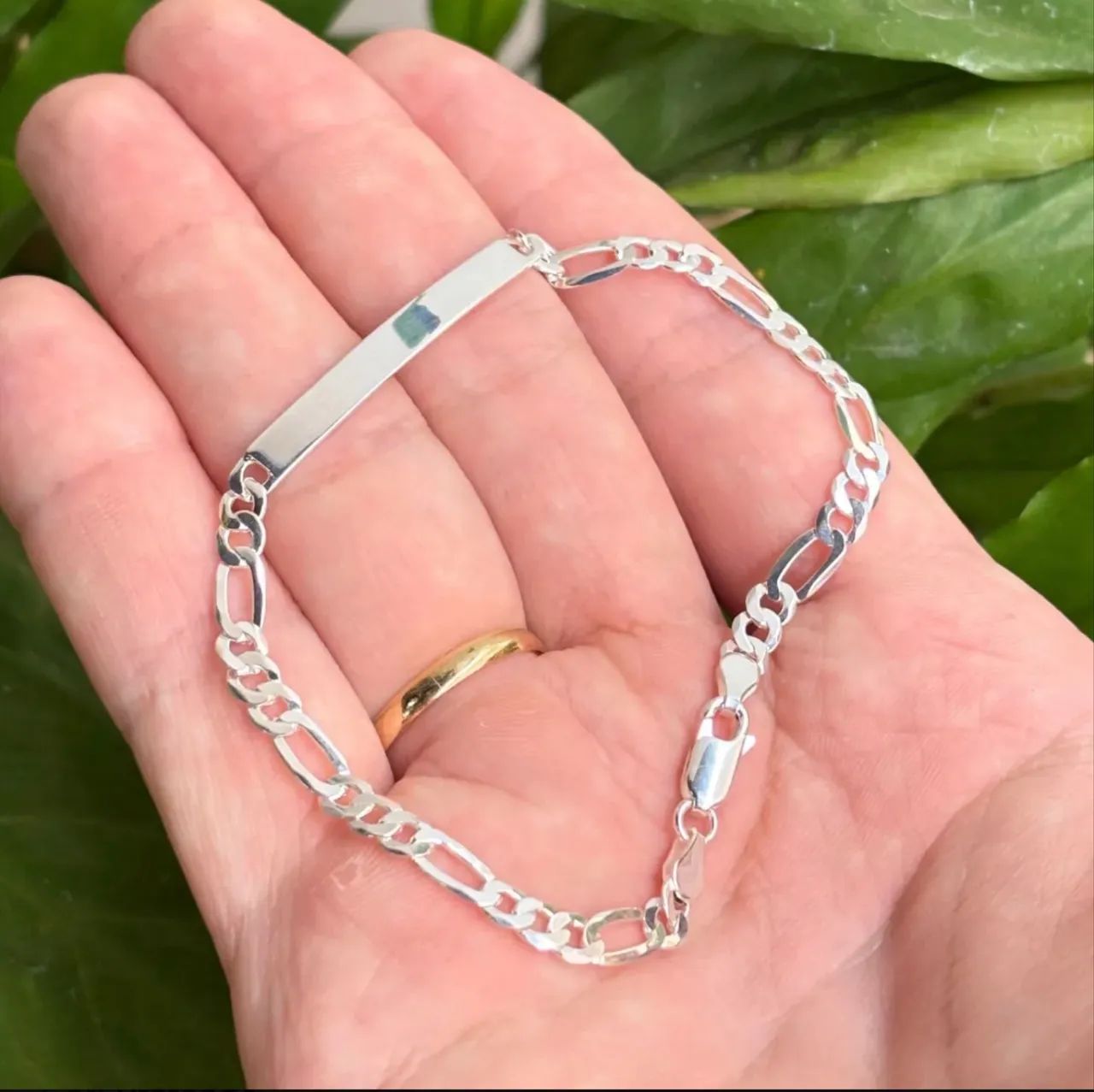 Pulseira prata 925 legítima 5mm placa de gravação 3x1 - Foto 3