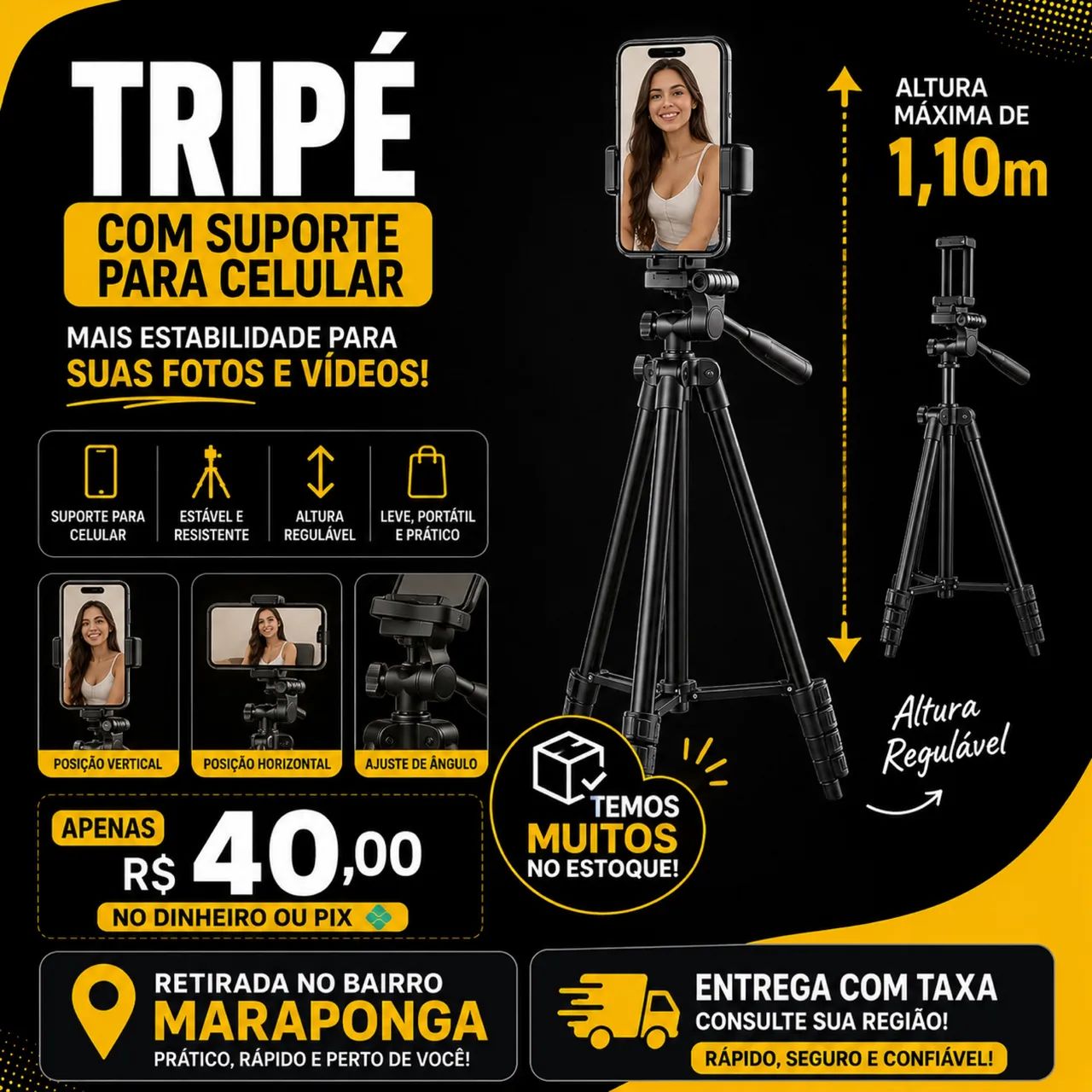 SUPORTE COM TRIPÉ 1,10m