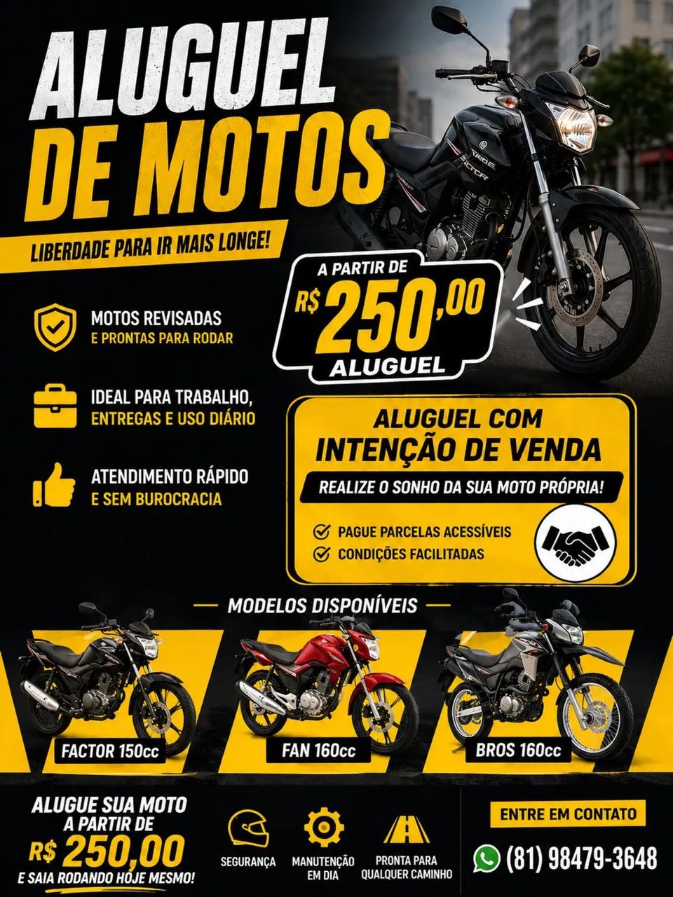 MOTOS DE ALUGUEL APARTIR DE 249