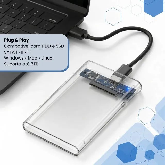Case HD Externo 2.5 transparente USB 3.0 Tipo-C - Compatível com SSD - Foto 4