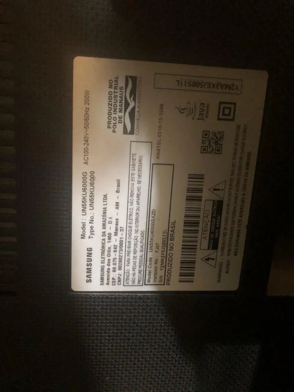 Tv para retirada de Peças Samsung Smart TV 4K de 55 polegadas da série KU6000
