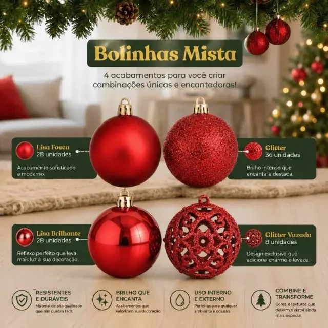 OFERTA - Kit 101 Bolas de Natal + Brinde Estrela brilhantes - Foto 4
