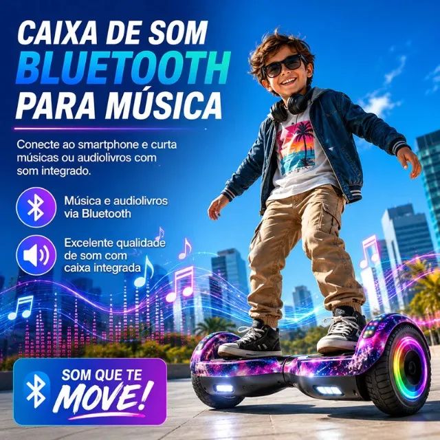 HOVERBOARD 2*MOTORES 160W COM BLUETOOTH E LEDS 