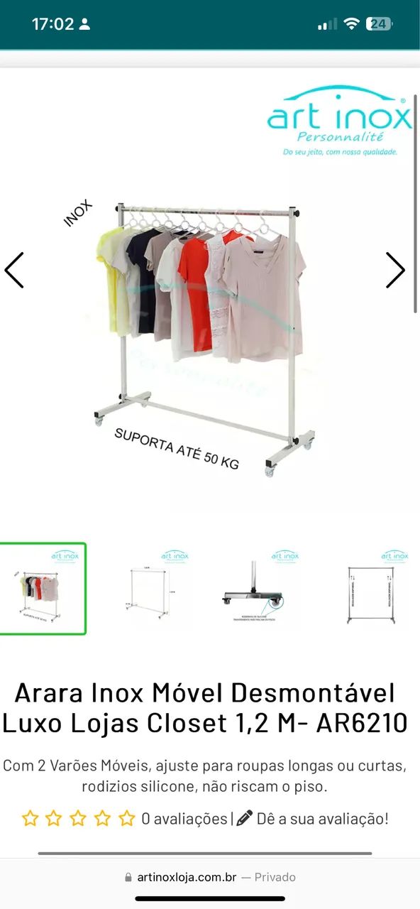 Arara de Inox Com Rodinha 2x1,8m - Foto 2