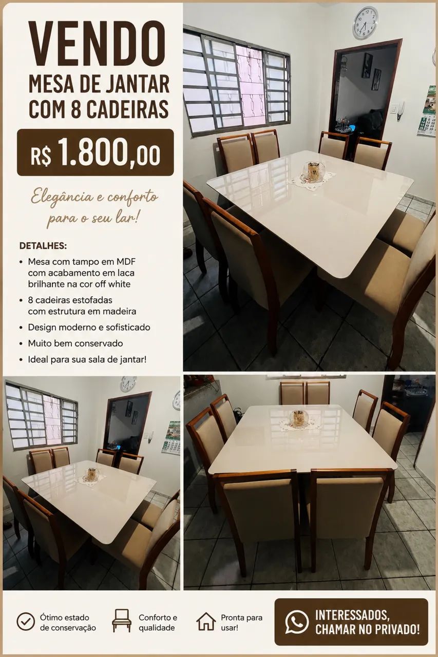 Mesa de vidro 8 lugares 