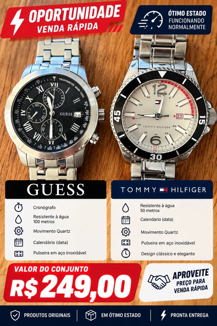 Kit 2 Relógios Guess + Tommy Hilfiger |