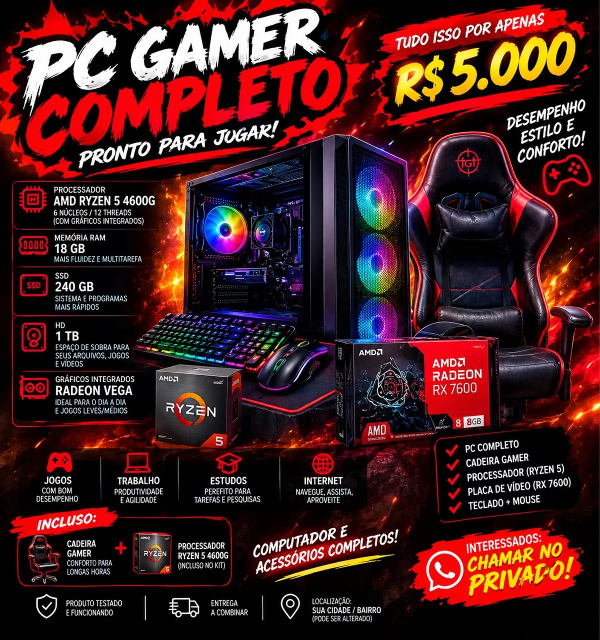 Pc gamer + cadeira Gamer
