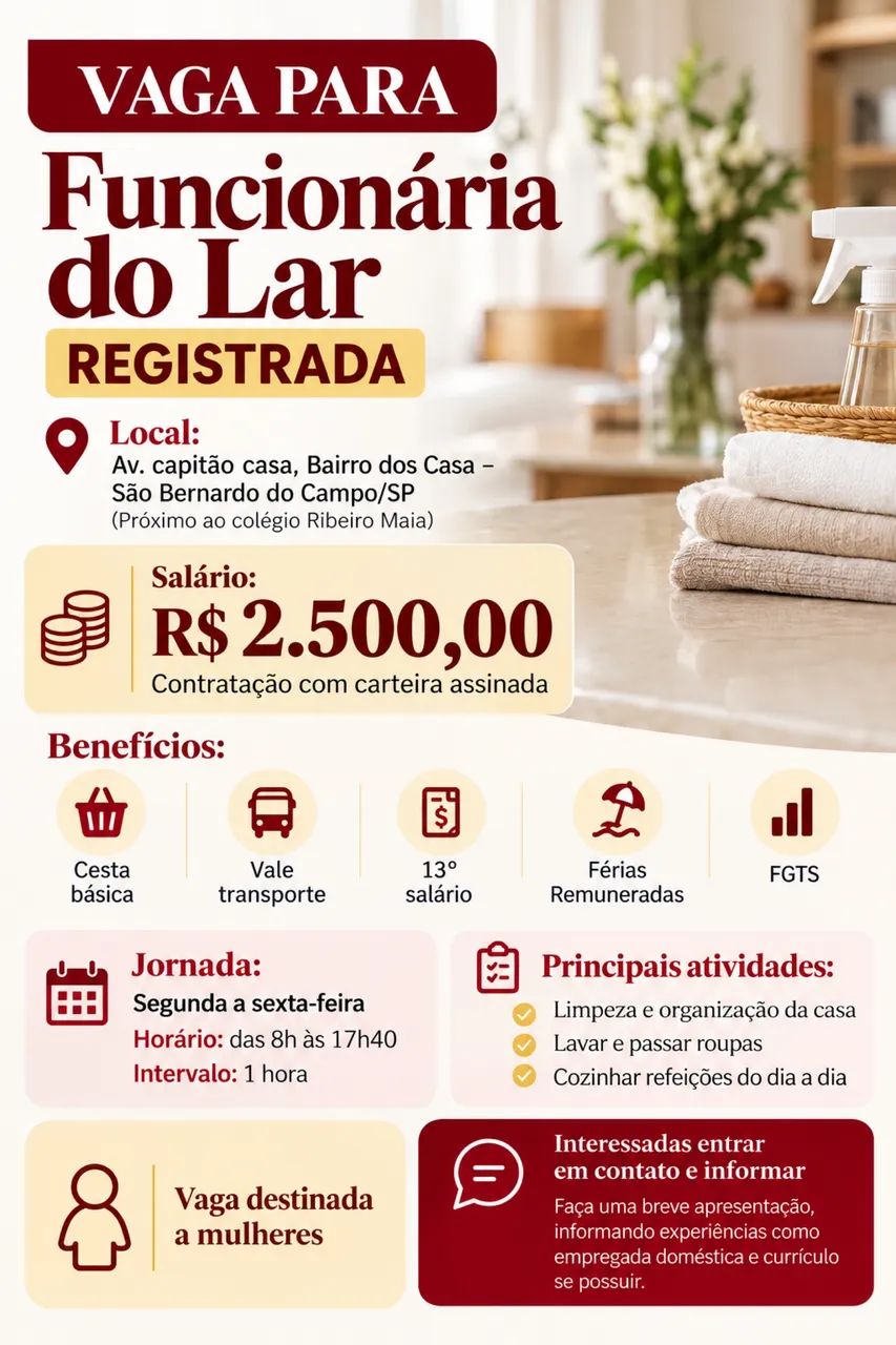 Vaga Funcionária do Lar