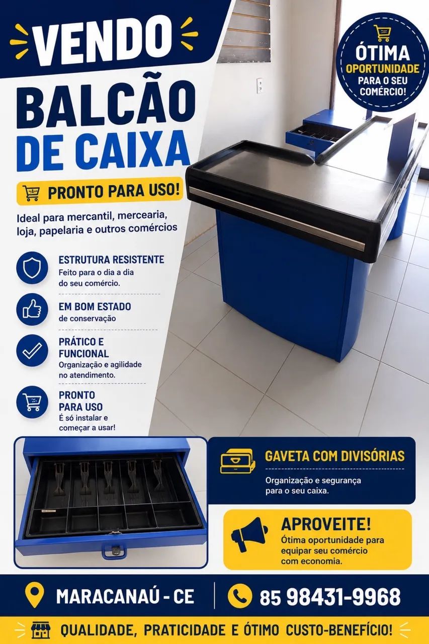 Checkout de Supermercado Completo com Gaveta de Caixa e Esteira - Usado