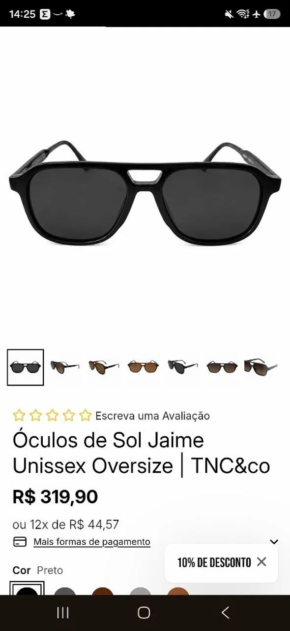Óculos de Sol unissex. Marca TNC.