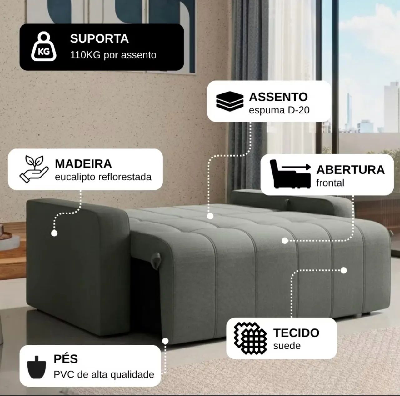 Sofá Cama Cinza  - Foto 5