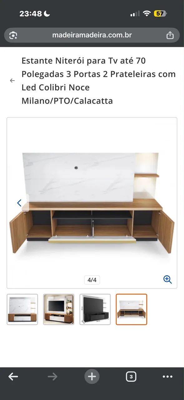 Estante Niterói para Tv até 70 Polegadas 3 Portas 2 Prateleiras com Led  - Foto 4