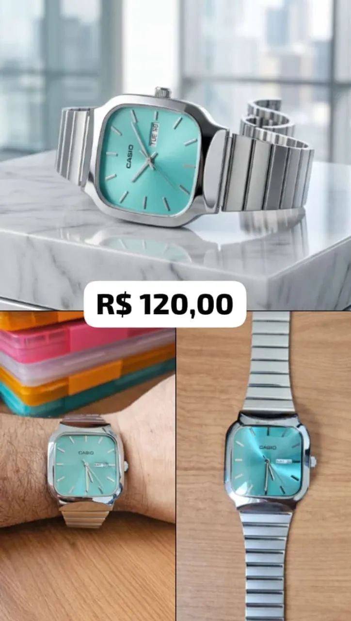 Relógio Cásio Vintage Prata/ Tiffany - Foto 5