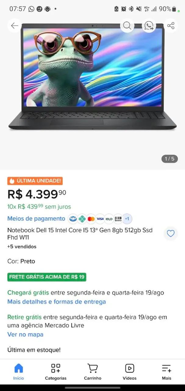 Notebook dell inspiron 15 512 gigas 