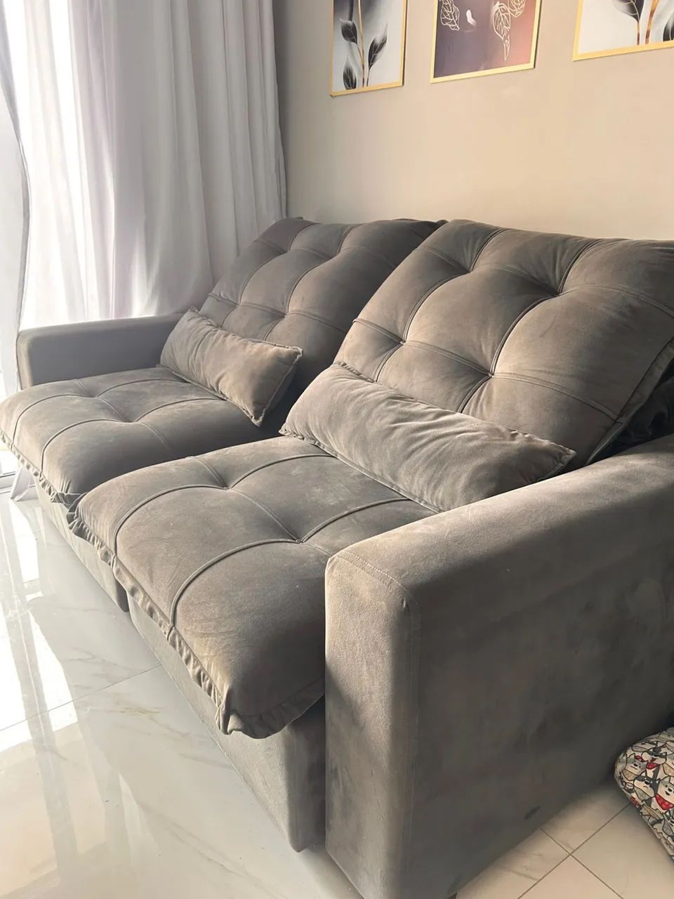 Sofa Retratil Suede Cinza 2,10 - Foto 3