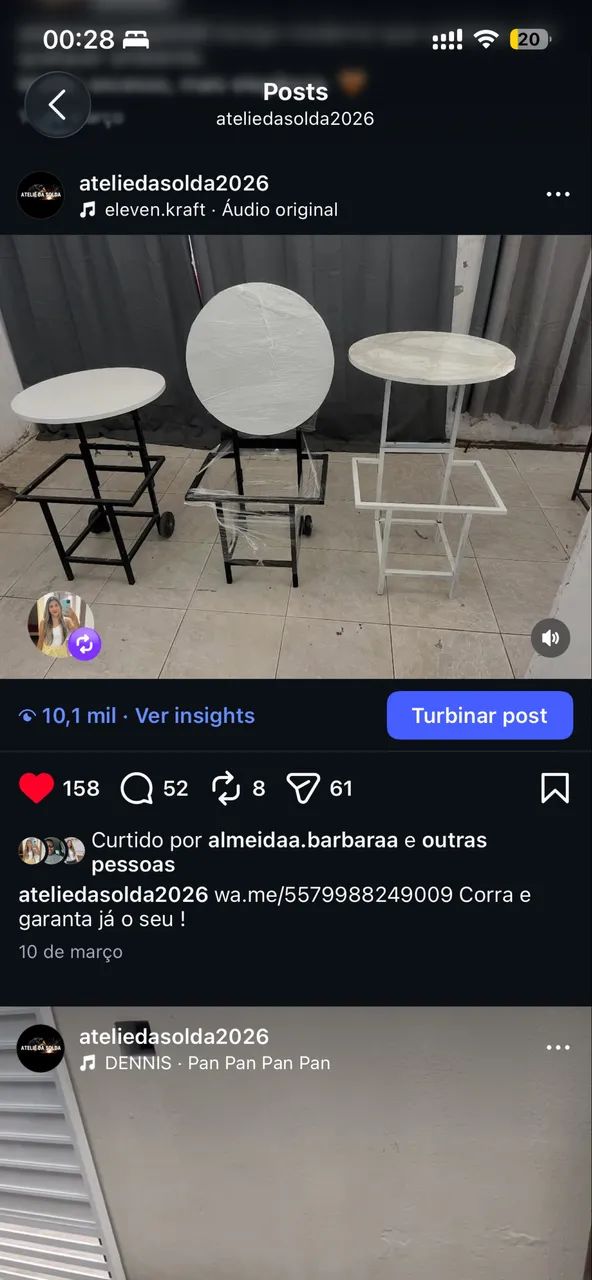Carrinho com mesa e suporte para cooler 
