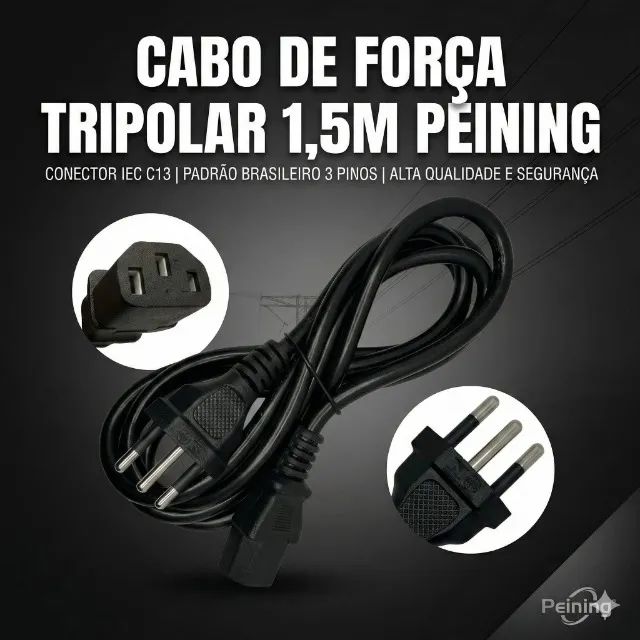 Cabo de força tripolar 1,5m para computador e monitor